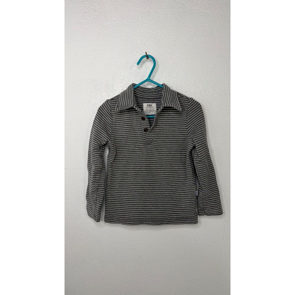 Little Sleepies Play Long Sleeve Polo Shirt 3T Gray Heather Stripes Bamboo